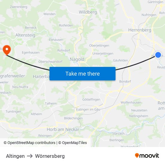 Altingen to Wörnersberg map