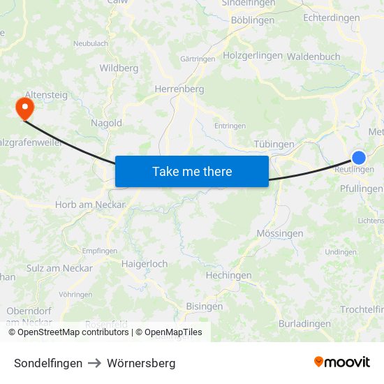 Sondelfingen to Wörnersberg map
