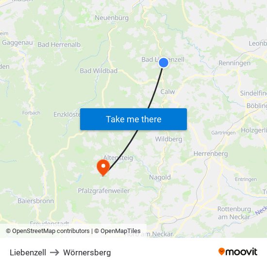 Liebenzell to Wörnersberg map