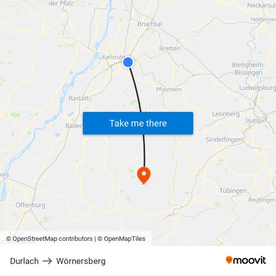 Durlach to Wörnersberg map