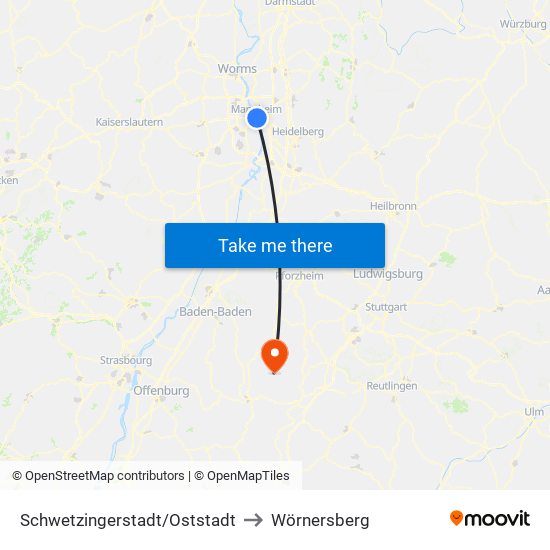 Schwetzingerstadt/Oststadt to Wörnersberg map