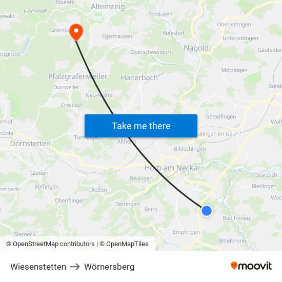 Wiesenstetten to Wörnersberg map