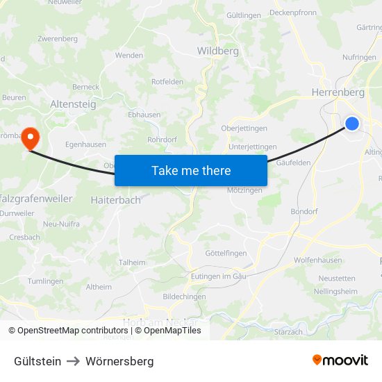 Gültstein to Wörnersberg map