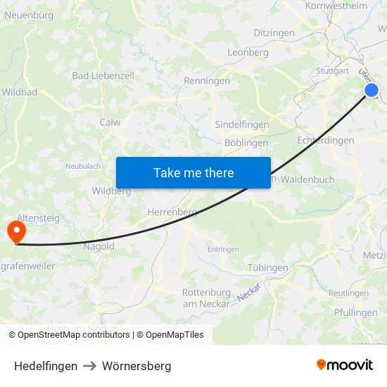 Hedelfingen to Wörnersberg map