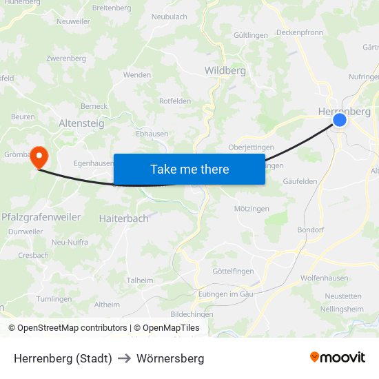 Herrenberg (Stadt) to Wörnersberg map