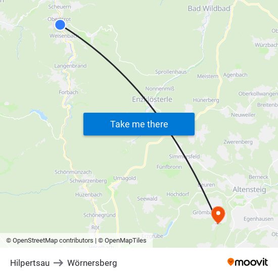 Hilpertsau to Wörnersberg map