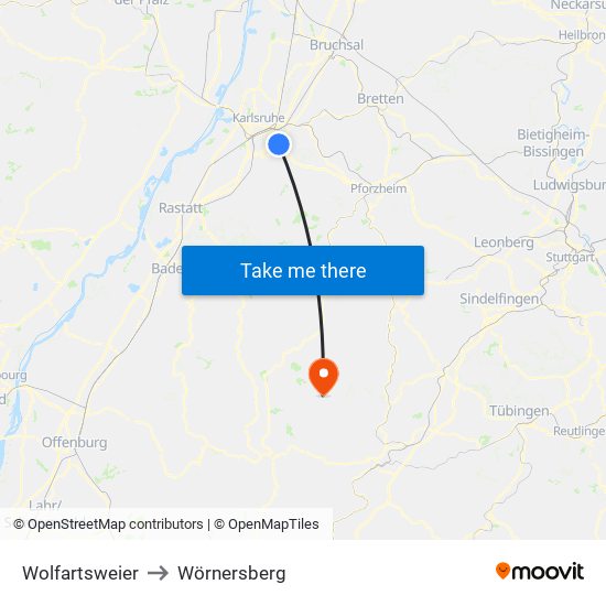 Wolfartsweier to Wörnersberg map