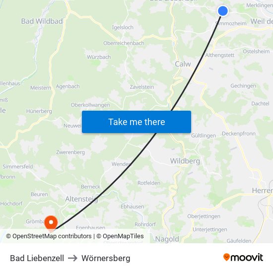 Bad Liebenzell to Wörnersberg map