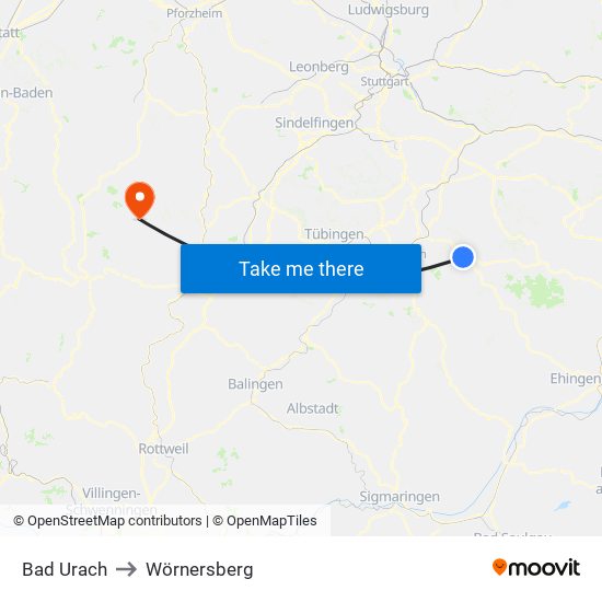 Bad Urach to Wörnersberg map