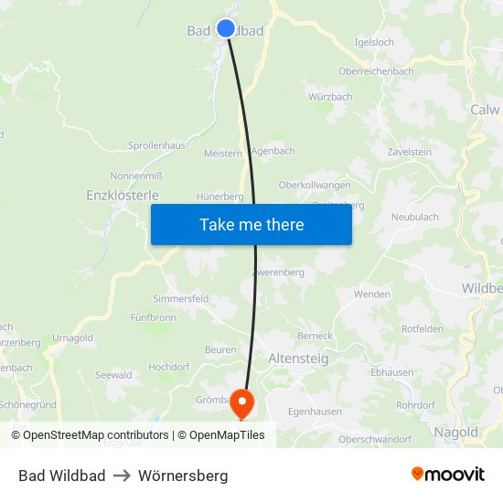 Bad Wildbad to Wörnersberg map