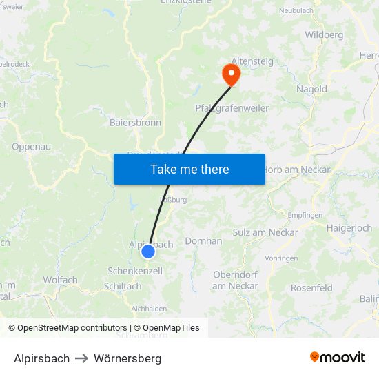 Alpirsbach to Wörnersberg map