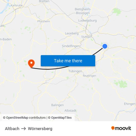 Altbach to Wörnersberg map