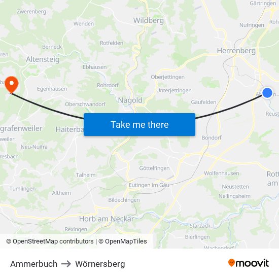 Ammerbuch to Wörnersberg map