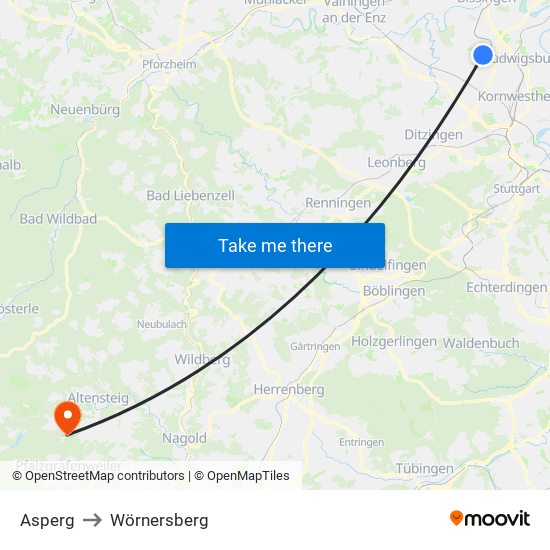 Asperg to Wörnersberg map