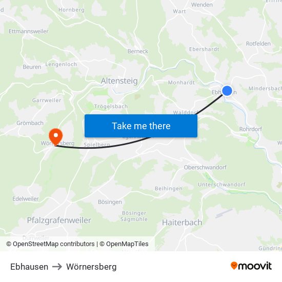 Ebhausen to Wörnersberg map