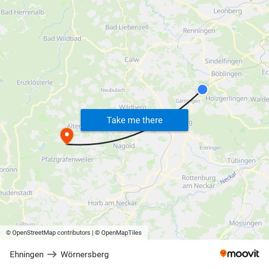 Ehningen to Wörnersberg map