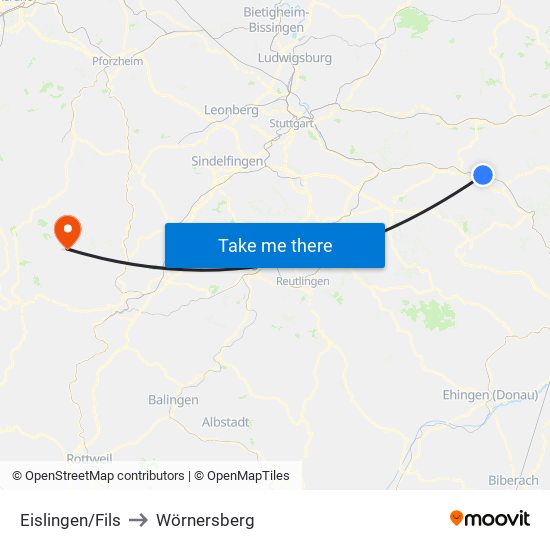 Eislingen/Fils to Wörnersberg map