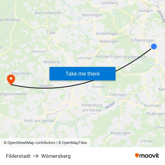 Filderstadt to Wörnersberg map