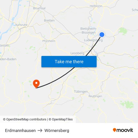 Erdmannhausen to Wörnersberg map
