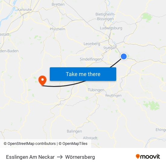 Esslingen Am Neckar to Wörnersberg map