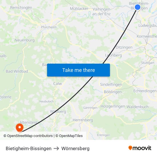 Bietigheim-Bissingen to Wörnersberg map