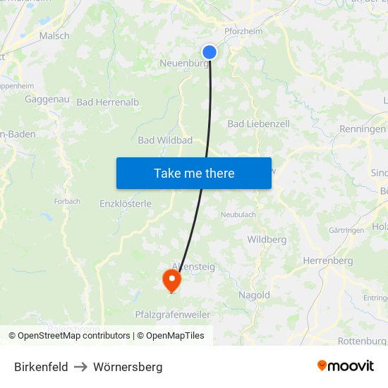 Birkenfeld to Wörnersberg map