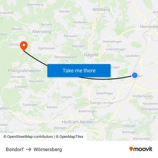 Bondorf to Wörnersberg map