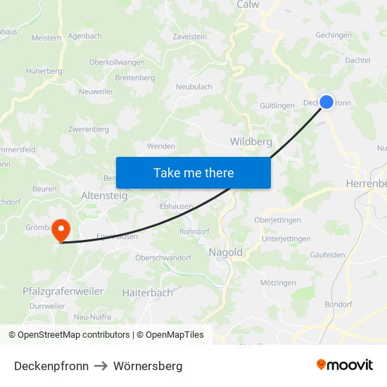 Deckenpfronn to Wörnersberg map