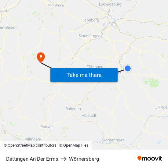 Dettingen An Der Erms to Wörnersberg map