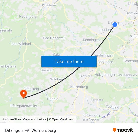 Ditzingen to Wörnersberg map