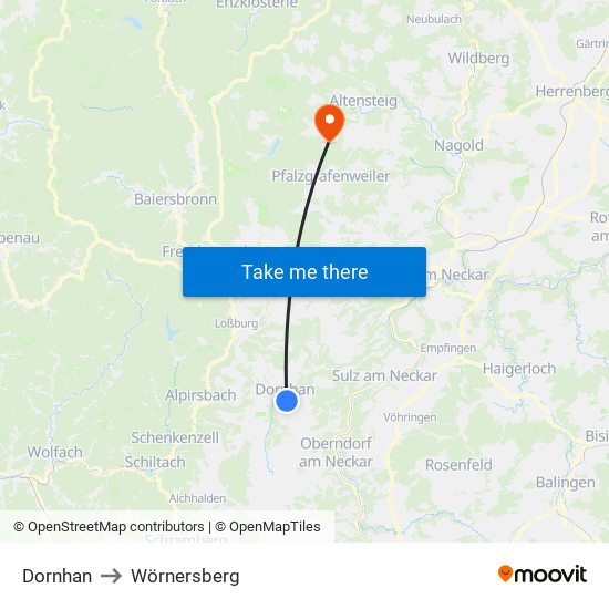 Dornhan to Wörnersberg map