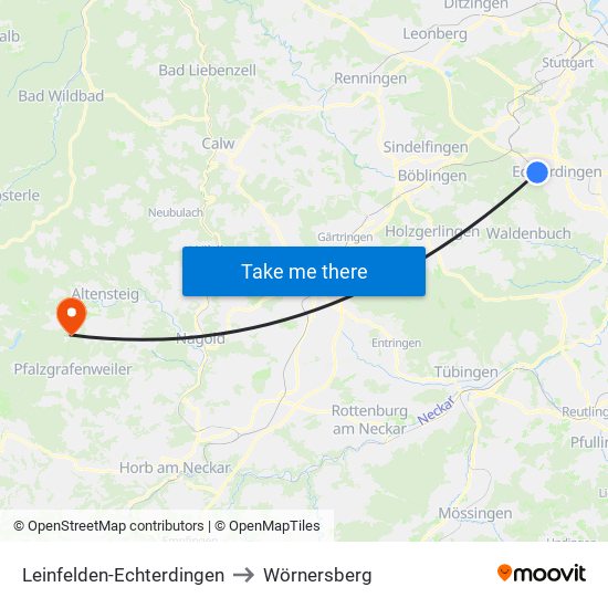 Leinfelden-Echterdingen to Wörnersberg map