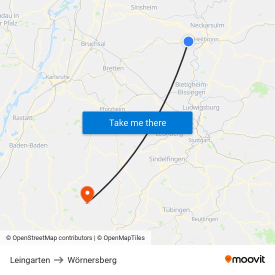 Leingarten to Wörnersberg map