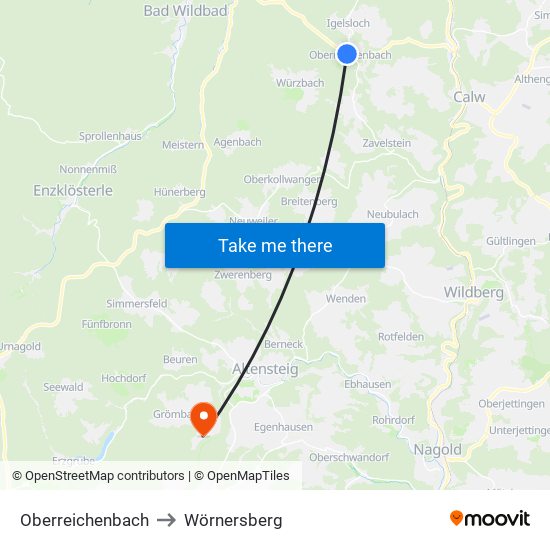 Oberreichenbach to Wörnersberg map