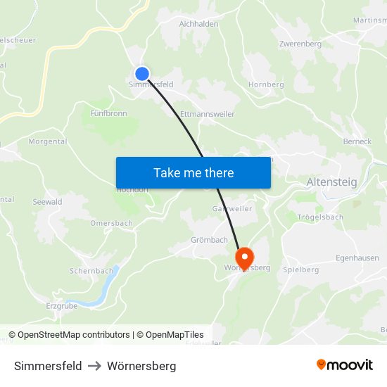 Simmersfeld to Wörnersberg map