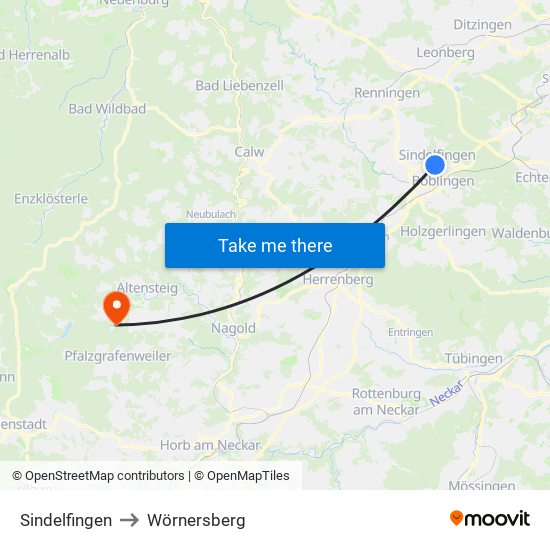 Sindelfingen to Wörnersberg map