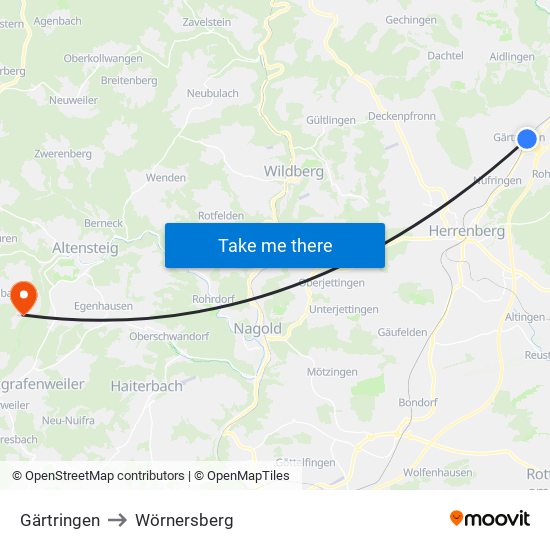 Gärtringen to Wörnersberg map