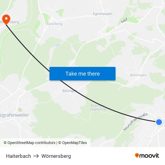 Haiterbach to Wörnersberg map