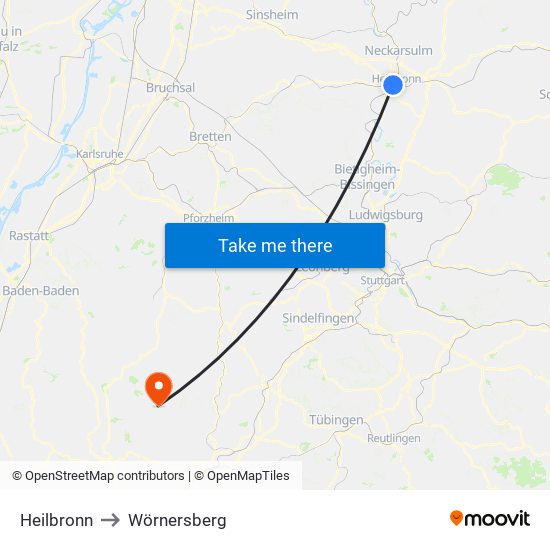 Heilbronn to Wörnersberg map