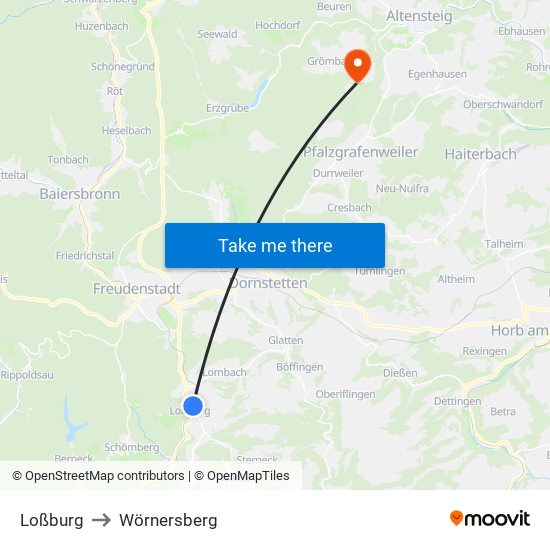 Loßburg to Wörnersberg map