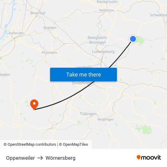 Oppenweiler to Wörnersberg map