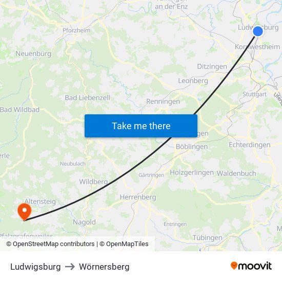 Ludwigsburg to Wörnersberg map