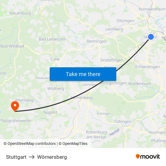 Stuttgart to Wörnersberg map