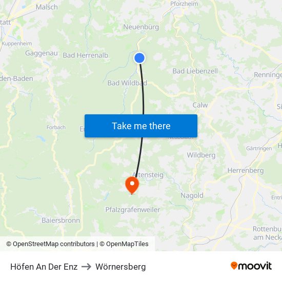 Höfen An Der Enz to Wörnersberg map