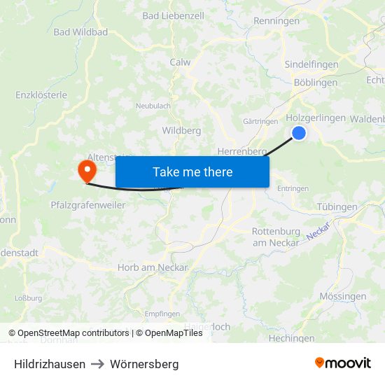 Hildrizhausen to Wörnersberg map