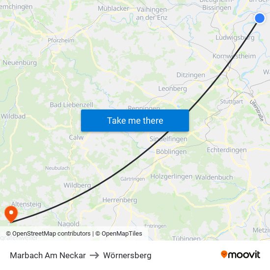 Marbach Am Neckar to Wörnersberg map