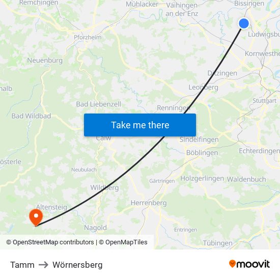 Tamm to Wörnersberg map