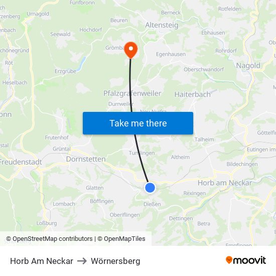Horb Am Neckar to Wörnersberg map