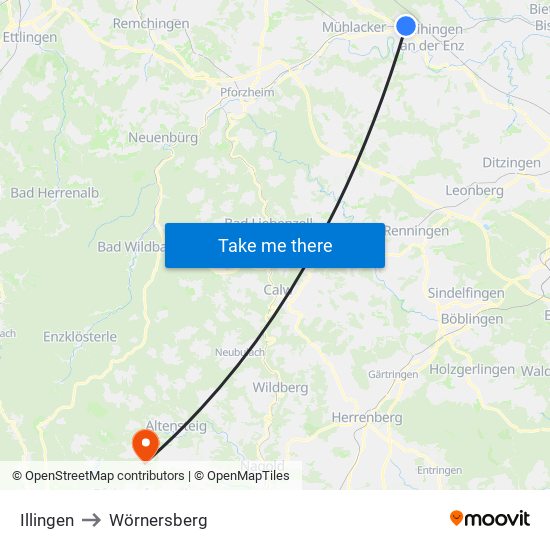Illingen to Wörnersberg map