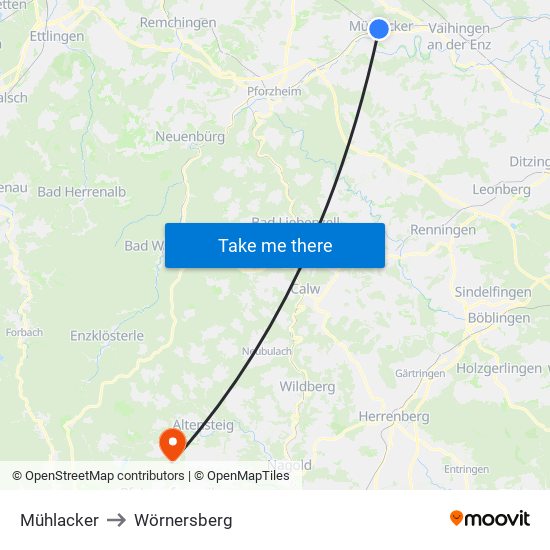 Mühlacker to Wörnersberg map